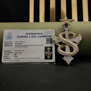 Iced Out Sterling <b>Silver</b> Rhodium Plated Moissanite 'S' Cross Pendant Luxury Snake Style Hip Hop Necklace - Product Image 2