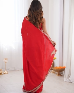KV Silk Blend <b>Red</b> Embroidered <b>Saree</b> With Unstitched Blouse - Product Image 6