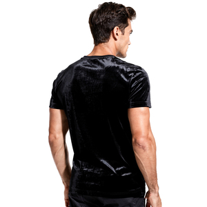 Custom Black Velour T-Shirt Men Summer Lightweight Velvet Tee Shirts Men's Crew Neck Short Sleeve Velour <b>TShirt</b> Mens - Product Image 3
