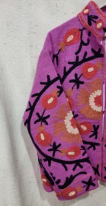 Purple Hand Embroidered Floral <b>Mandarin</b> <b>Collar</b> <b>Jacket</b> Full Sleeve 100% Cotton Women's Coat Windproof Breathable All Seasons - Product Image 2