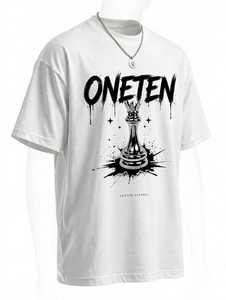 Camiseta Blanca de Manga Corta para Hombre ONETEN con Estampado de Rey de Ajedrez, Estilo Urbano, Cuello Redondo, Corte Holgado, Tela Jersey - Product Image 3