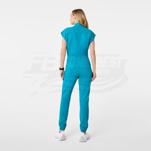 Women Turquoise Scrub Set Cotton Polyester Knitted Hospital Uniform Pants Included Seamless Fusing No Component Suits - Product Image 3