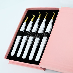 Pinzas curvas para abanico de pestañas, ventilador de volumen blanco, extensiones de pestañas, pinzas para aplicar pestañas postizas, herramienta Diy - Product Image 5