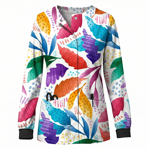 เสื้อสครับพิมพ์ลายดอกไม้สั่งทำจำนวนมาก แขนยาว ติดกระดุมหน้า มีกระเป๋าปะ ผู้ผลิตเสื้อสครับแบบ OEM - Product Image 6