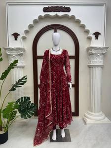 Ensemble Anarkali ethnique indien pour femme, imprimé floral, en georgette, longueur ras du sol, séchage rapide, toutes saisons, avec dupatta, robe de soirée et de mariage - Product Image 2