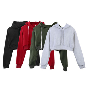 Wholesale <b>Women</b> Cropped <b>Hoodie</b> Long Sleeve Solid Color Pullover Drawstring Hooded Sweatshirt Casual Breathable Autumn Wear - Product Image 2