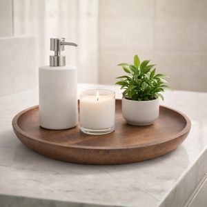 KHATI HOUSE Plato Redondo para Servir de Madera de Acacia |   Diseño de Flores Pintado a Mano |   Ecológico y Duradero |   8 Pulgadas - Product Image 3