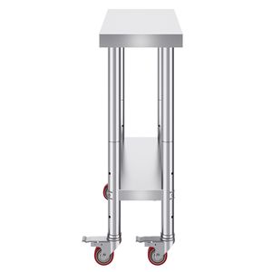 Tavolo da Lavoro in Acciaio Inox Certificato NSF 30x12x34" con Capacità di Carico 700 LBS, 4 Ruote, 3 Livelli di Altezza Regolabili e Lavello - Product Image 1