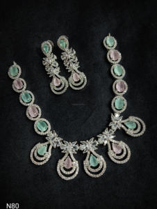 Classic American Ethnic Bridal Jewelry Set Two-Piece <b>Necklace</b> <b>and</b> <b>Earrings</b> with Flower Design for Wedding Party Diamond Accents - Product Image 3