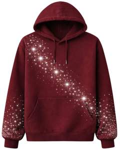Sweat à capuche pour homme bordeaux avec étoile en strass, coupe oversize, en molleton épais, avec poche kangourou, style streetwear personnalisé, pour fabricants - Product Image 1