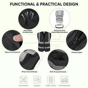 Hi Visibility Polyester Sleeveless Workwear Reflective Safety Vests for Men Women Mesh Fabric <b>Construction</b> Safety Apparel Neon - Product Image 3