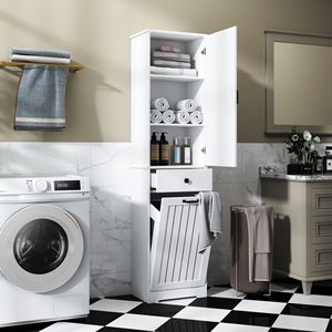 Mobiletto bianco con 1 vano e 1 cassetto per lavanderia, collezione di mobili da bagno - Product Image 2