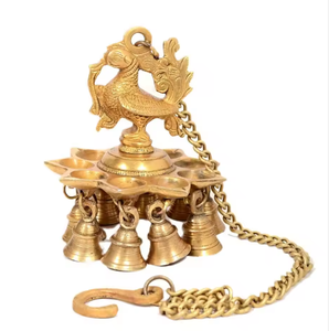 Diya de Latón con Diseño Moderno y Campanas Colgantes, Elegante Adorno Decorativo - Product Image 3