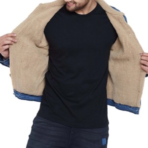 Denim <b>Jackets</b> Fur <b>Lining</b> Breathable Sherpa <b>Fleece</b> <b>Lining</b> Winter Custom Design Denim Rain <b>Jacket</b> Boys Stand Collar Streetwear - Product Image 3