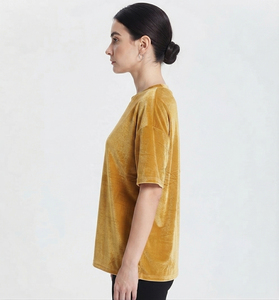 เสื้อยืดกำมะหยี่แขนสั้นผู้หญิง เนื้อผ้านุ่ม สวมใส่สบาย คอกลม เรียบง่าย รับผลิตแบบ OEM ODM เสื้อยืดกำมะหยี่ทรงหลวมสำหรับผู้หญิง - Product Image 3