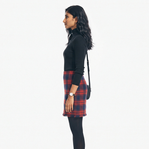Jupe crayon en flanelle à carreaux en coton pour femme, longueur genou, avec poches, taille normale, style hiver, coupe ajustée, streetwear - Product Image 3