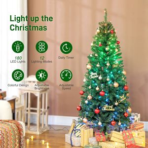 Albero di Natale Artificiale Slim da 1,5 m con Luci Sincronizzate Fai-da-te e Telecomando, Decorazioni Natalizie Colorate - Product Image 6