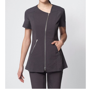 Tunique d'uniforme de salon et spa unisexe personnalisée, fermeture éclair métallique sur le devant, manches courtes, tissu respirant en polyester/coton - Product Image 5