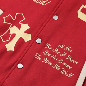Chaqueta Varsity Roja Vintage con Parches de Estrellas, Chaqueta Letterman con Bordado Personalizado, Chaqueta Bomber de Forro Polar para Hombre, Estilo Urbano - Product Image 6