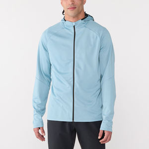 Custom Front Logo Men's Thin Polyester Lightweight Sweat-wicking Full Zip Hooded Sporty Fitness <b>Running</b> <b>Jacket</b> - Product Image 1
