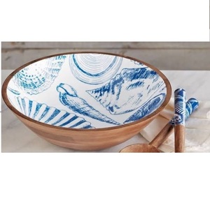 Wooden Bowl Salad Or Fruits Serving Bowl <b>Sticker</b> Printed Enamel Mango Wood Bowls With Spoon Enamel Printed - Product Image 5