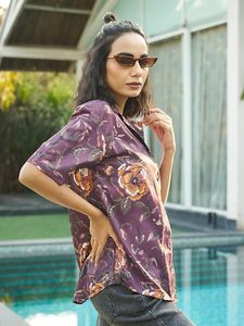 Chemise de plage décontractée à imprimé floral pour femmes, col en V, manches courtes, boutonnée, douce, pour l'été - Product Image 3