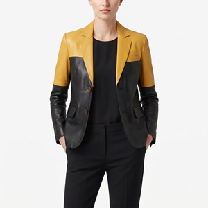 Blazer en cuir pour femmes, fabricant de blazers en cuir pour femmes avec logo personnalisé, vêtements de bureau pour femmes, manteau en cuir de vachette PU - Product Image 6