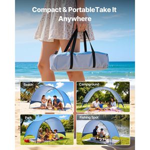 Tenda da Spiaggia Estiva per 4 Persone con Protezione Solare UPF 50+, Baldacchino Portatile, Borsa per il Trasporto, Picchetti da Terra, Leggera - Product Image 6