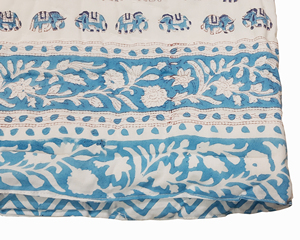 Lot en gros de couettes traditionnelles réversibles faites à la main en 100 % coton Silkgram avec imprimé éléphant bleu et motif estampé à la main - Product Image 4