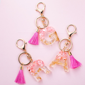 FLORAL DESIGN <b>Pink</b> Heart <b>Sequin</b> Resin Epoxy Woven Handcrafted Traditional Keychain Small Gift Pendant Carabiner English Alphabet - Product Image 1
