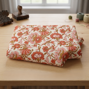 Tela de Algodón con Estampado Floral de Melocotones Hecho a Mano |   Tela Artesanal de Coral con Tinte Natural para Vestidos de Verano, Kimonos y Decoración del Hogar - Product Image 3