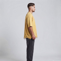 T-shirt vintage déchiré pour homme, coupe classique, manches courtes, en toile de coton épaisse, écologique, couleur unie, style streetwear