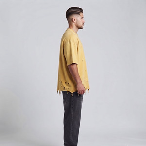 เสื้อยืดแขนสั้นทรงปกติสไตล์วินเทจสำหรับผู้ชาย ผ้าคอตตอนแคนวาสเนื้อหนา เป็นมิตรกับสิ่งแวดล้อม สีพื้น สตรีทแวร์ - Product Image 3