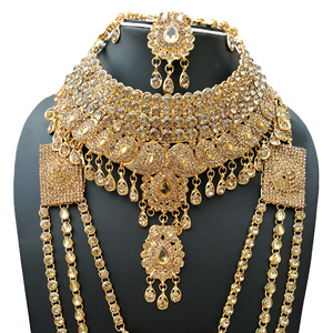 Luxury Trendy Gold Plated Certified Crystal Rhinestone Kundan Bridal Necklace Earring Set Traditional Indian Engagement Party - Product Image 3