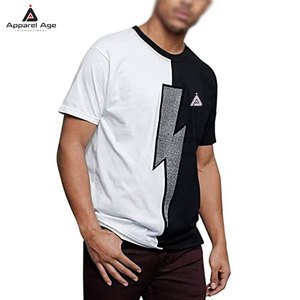 เสื้อยืดผู้ชายผ้าฝ้าย 100% ระบายอากาศได้ดี ทรงหลวม ประดับเพชร พิมพ์โลโก้ตามสั่ง ขายส่งเสื้อยืดประดับเพชรสำหรับผู้ชาย - Product Image 4