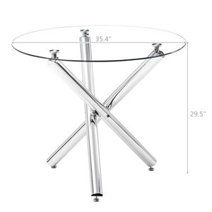 Tavolo da pranzo in vetro trasparente 90x90x75 cm con struttura in acciaio a croce assemblata - Product Image 3