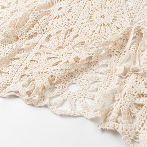 Cárdigan de punto abierto con mangas acampanadas florales de alta calidad, estilo bohemio, top de verano con cuello redondo y longitud corta para mujer. - Product Image 4