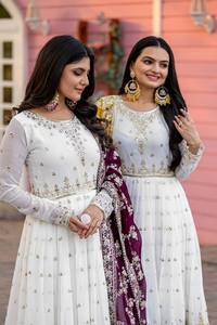 Elegant White <b>Silk</b> Salwar Kameez <b>Green</b> Embroidered Dupatta Ankle-Length Women's Wedding Wear India Pakistan Traditional Style - Product Image 3