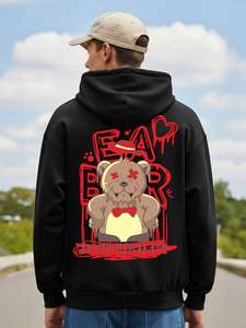 Mens hooded sweatshirt french terry blank plain <b>drop</b> shoulder hip hop custom embroidery - Product Image 3