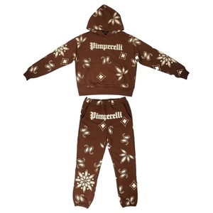 100% coton fait imprimé pull hommes vêtements de rue deux pièces respirant survêtement entraînement vêtements Jogging costume ensemble - Product Image 1