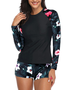Women's Short Sleeve Rash Guard Two-piece Swimsuits Swimwear Surfing Top Rash Guard <b>Swim</b> Shorts Floral Printed Rash Guard - Product Image 6