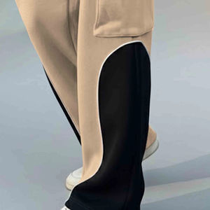 Pantalon cargo décontracté pour homme en coton, coupe droite, avec grandes poches et patchwork - Product Image 6