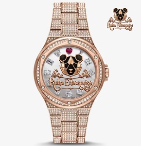 นาฬิกาข้อมือ Moissanite Rhinestone Dial Unisex ตัวเรือนทรงกลม สายสีเหลือง ยี่ห้อ Ruha Enterprise นาฬิกาควอตซ์อนาล็อกสุดหรู สำหรับการซื้อขายส่ง - Product Image 2