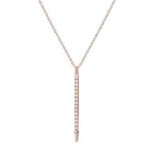 Round Baguette Lab Grown Diamonds Pendant <b>Necklace</b> Pave Set Vertical 14K Gold 925 <b>Silver</b> 30 Inch Long Bar Drop Chains Wholesale - Product Image 3
