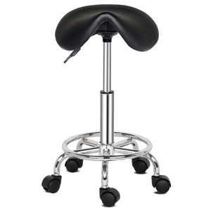 Sgabello da Bar Girevole Nero con Piedi HA HA, Arredamento per Salone, Elegante Sgabello a Sella Nero con Piedi HA HA per Stilisti e Clienti - Product Image 2