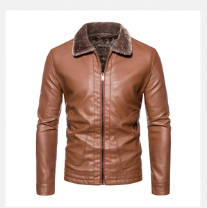 High Quality Men Faux Leather Winter Jacket <b>Fur</b> Collar Front Zipper Casual Outdoor Leather Coat Side Pockets - Product Image 4