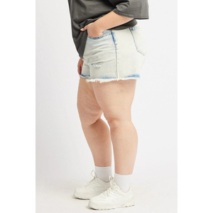 Blue Customized Denim Shorts Low <b>Waist</b> Button Cotton <b>Jeans</b> for Women <b>Elastic</b> Simple Style Short Button Fly Pants <b>With</b> Pocket - Product Image 6