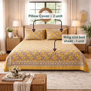 Jaipur Hand Block Printed Cotton King Size Bedsheet 3 <b>PC</b> <b>Set</b> Non Toxic Dyes Soft Breathable Durable Skin Friendly Home Hotel Use - Product Image 6