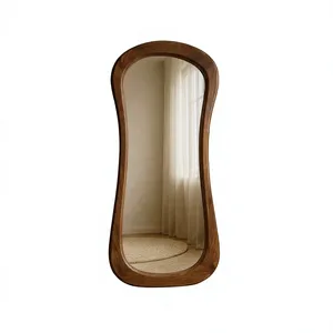 Rustic <b>Full</b> <b>Length</b> Floor <b>Mirror</b> with Curved Wooden Frame Natural Modern Boho <b>Standing</b> <b>Mirror</b> for Bedroom Living Room Home Decor - Product Image 1