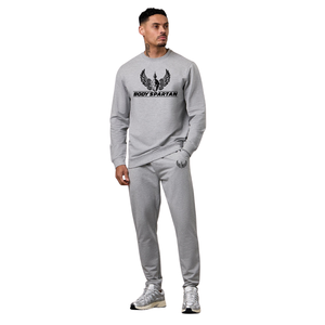 Men’s Light Grey Crew Neck Sweatshirt and Jogger <b>Pants</b> Set Casual Athletic Sportswear Training Workout Tracksuit Outfit - Product Image 1